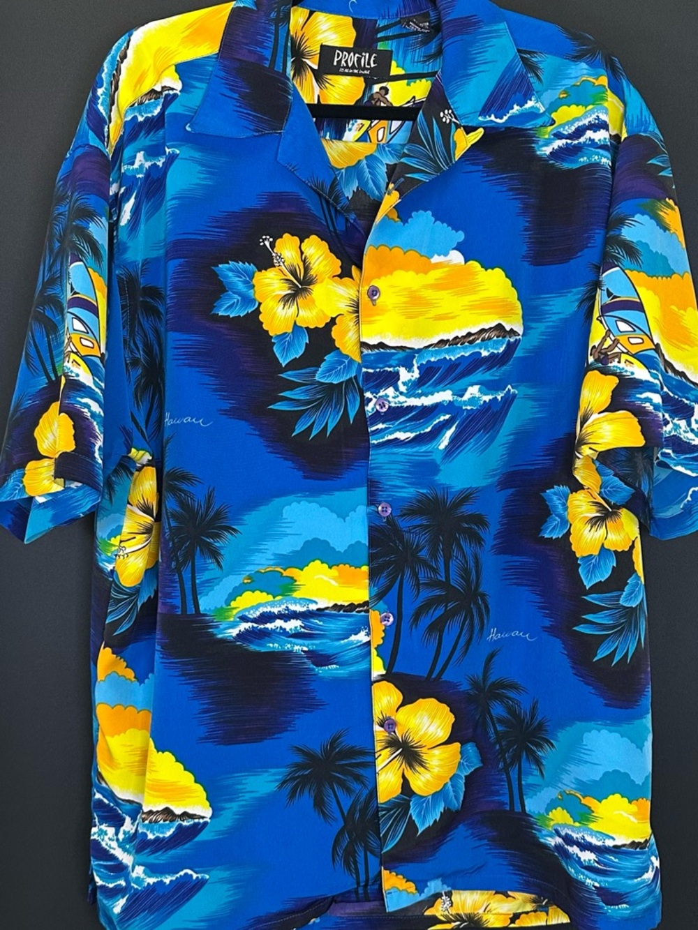 #164- Men’s Vintage Hawaiian Blue Floral Short-Sleeve‎ Button-Down Shirt